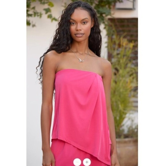 NWT Anthropologie Pink Two Piece Set Strapless Top & Matching Pants Women's XS - Picture 1 of 14